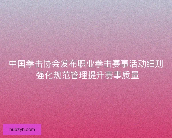 中国拳击协会发布职业拳击赛事活动细则 强化规范管理提升赛事质量